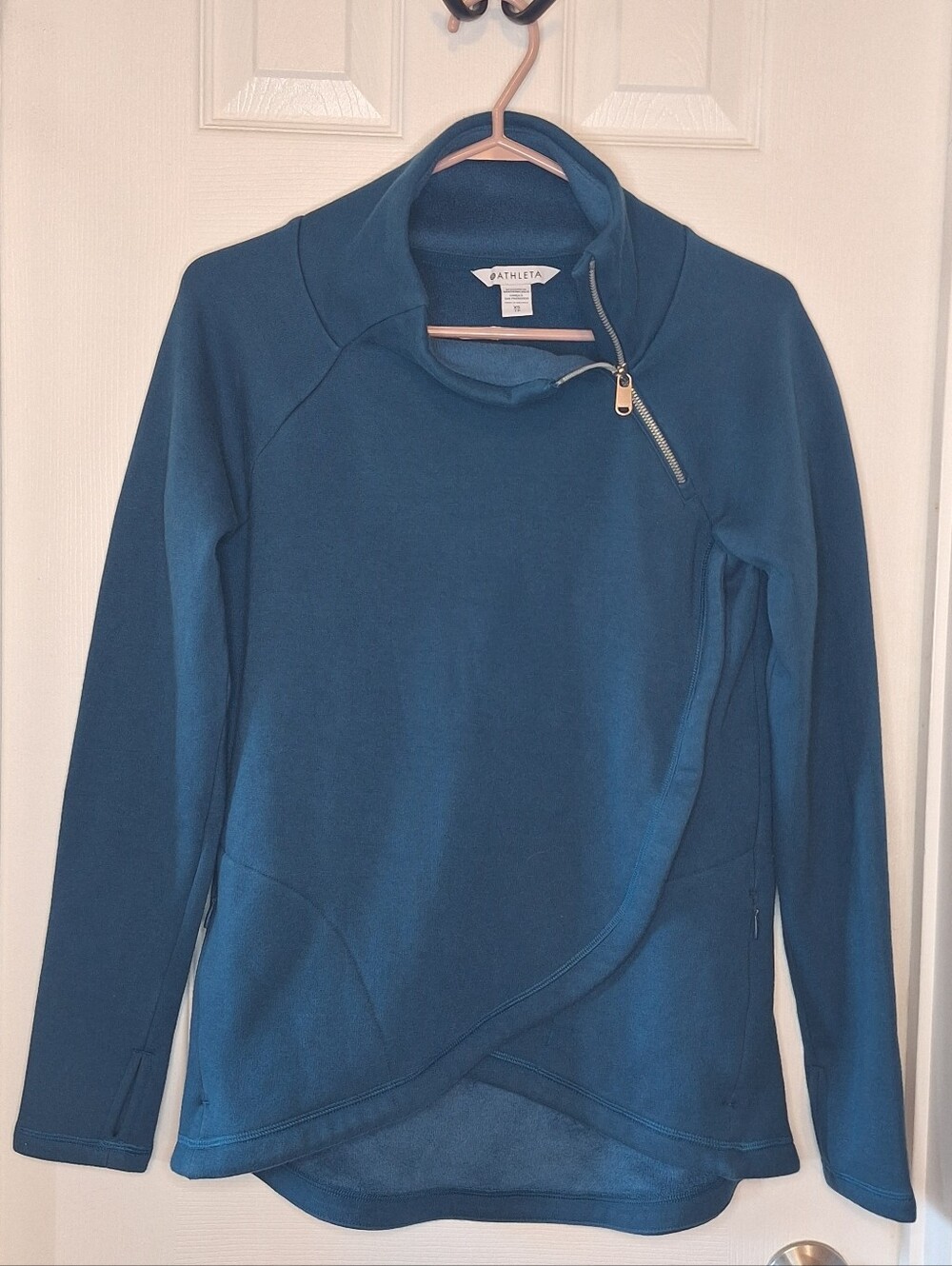 Athleta Teal Asymmetrical Zip Pullover